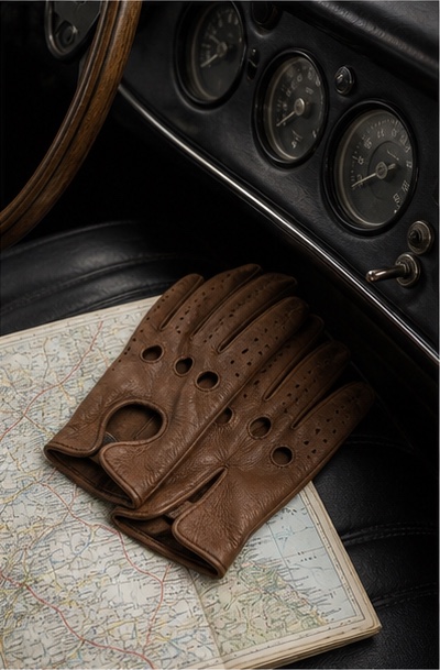 Driving gloves and map